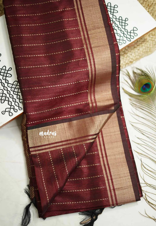 Thulasi - Semi raw silk with stripes weaving - Deep Maroon