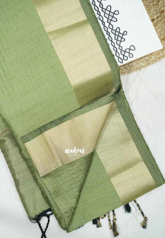 Thulasi - Semi raw silk kantha stitch weaving - Pastel green