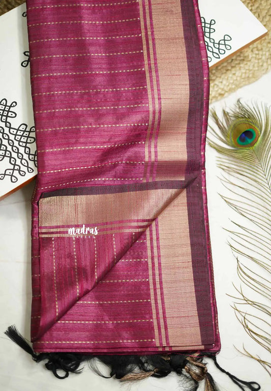 Thulasi - Semi raw silk with stripes weaving - Magenta pink