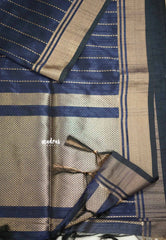 Thulasi - Semi raw silk with stripes weaving - Navy blue