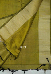 Thulasi - Semi raw silk kantha stitch weaving - Mehendi green