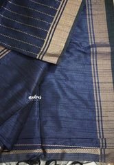 Thulasi - Semi raw silk with stripes weaving - Navy blue