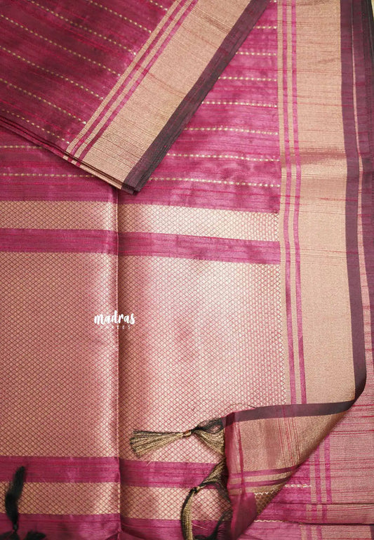 Thulasi - Semi raw silk with stripes weaving - Magenta pink