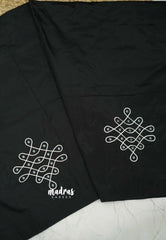 Diwali Special Silkcotton blouse fabric (unstitched) with kolam embroidery - Black