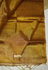 Gold Tissue khadi with Kolam Embroidery (Unstitched) Blouse combo