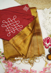 Gold Tissue khadi with Kolam Embroidery (Unstitched) Blouse combo