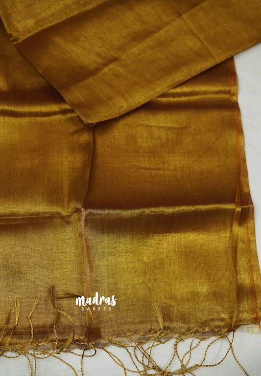 Gold Tissue khadi with Kolam Embroidery (Unstitched) Blouse combo