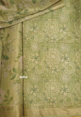 ANJALI - Tissue linen pastel colors with Cherry blossom prints - pista green