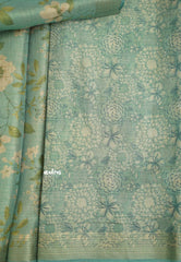 ANJALI - Tissue linen pastel colors with Cherry blossom prints - Teal blue