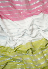 Triple color - 2-in-1 Reversible Mul Cotton Saree with Silver zari