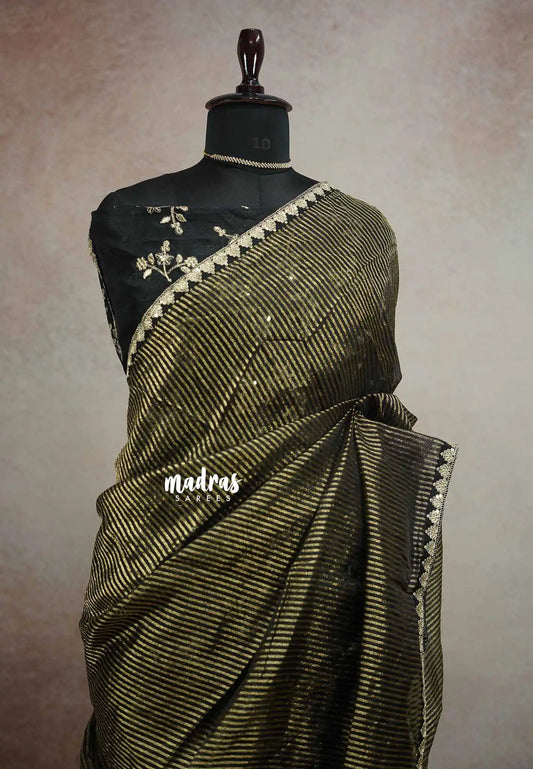 Trisha Organza saree full zari weaving with work blouse - Black