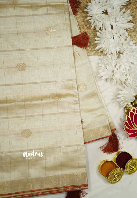 Christmas special! - Tussar silk with gold zari weaving - Half-White