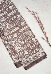Pastel Brown - Uniform sarees Malgudi printed silk warli prints