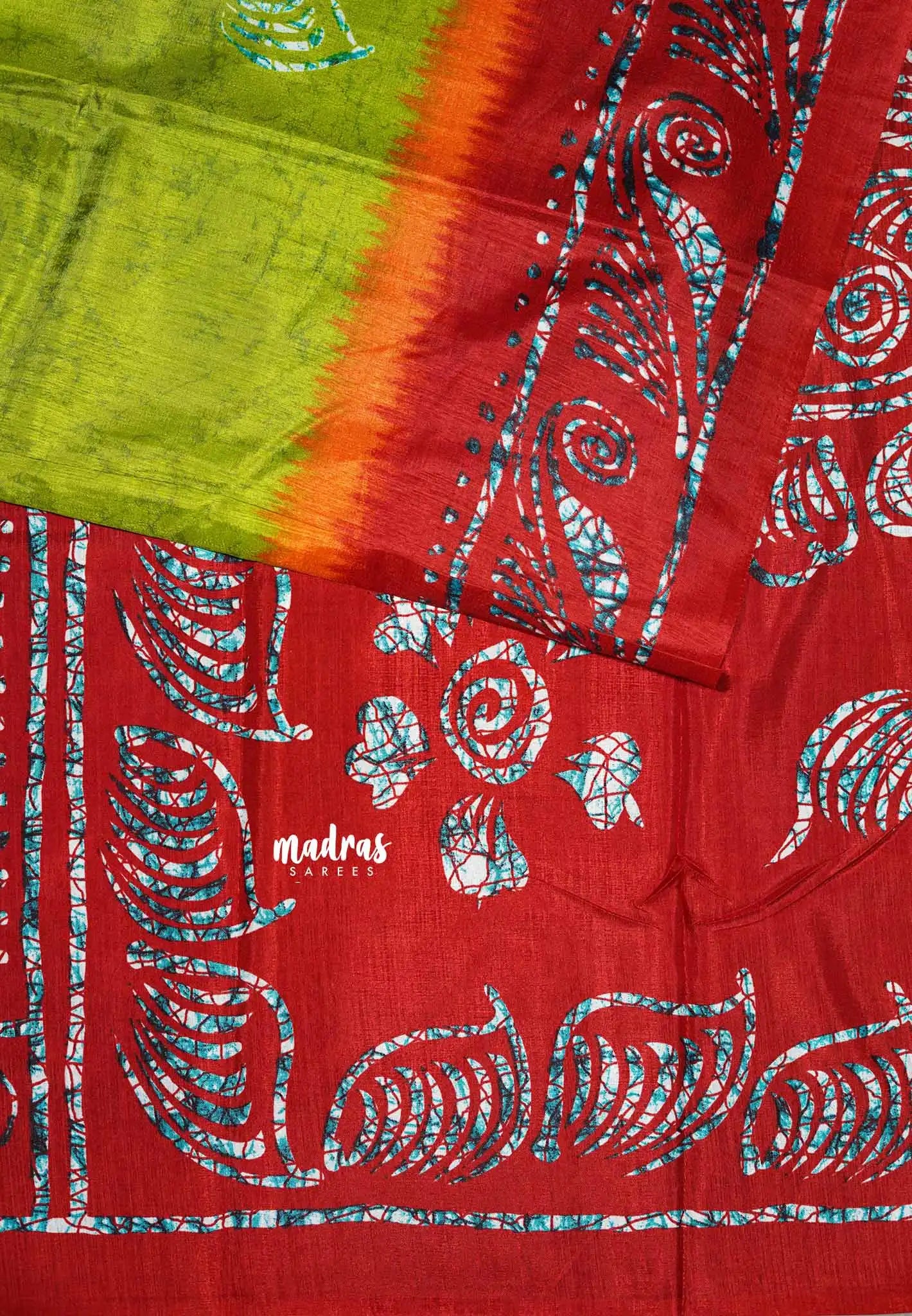 Neon Green - Uniform sarees Malgudi printed silk with batik prints