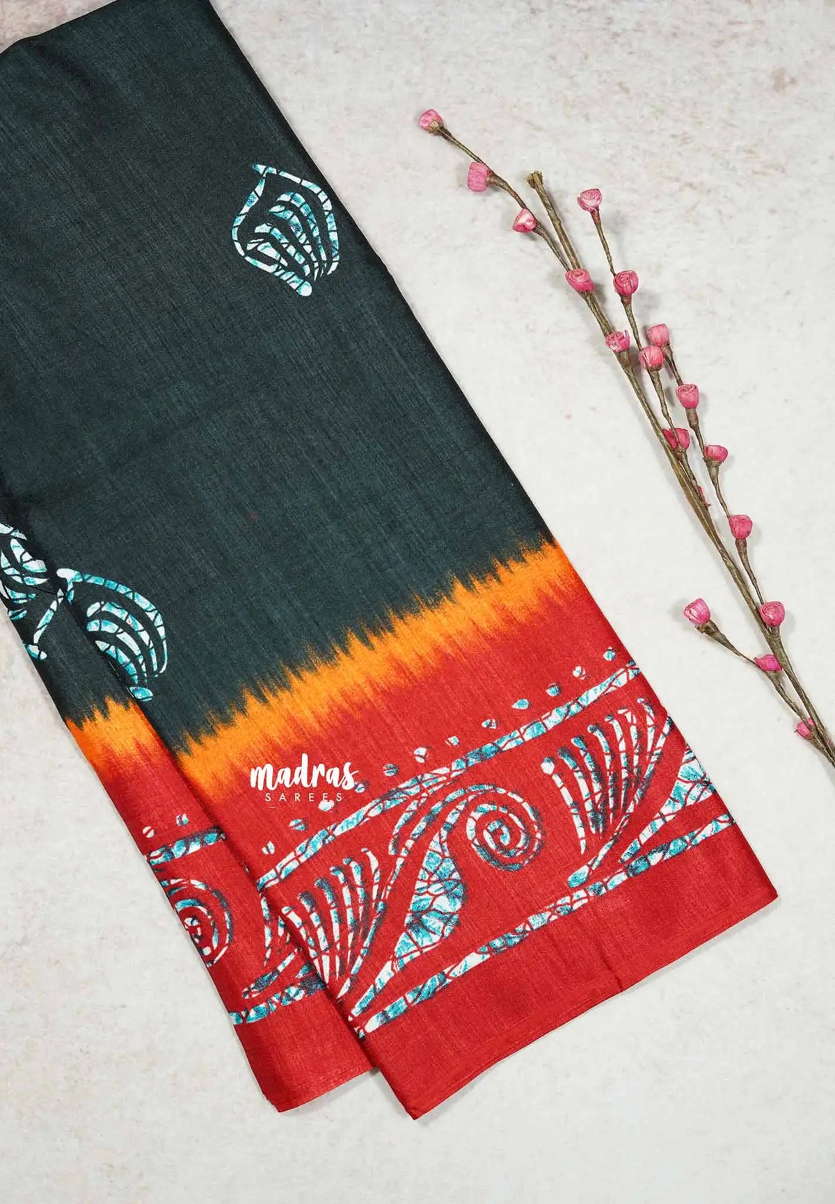 Black - Uniform sarees Malgudi printed silk with batik prints