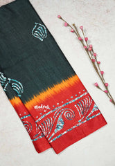 Black - Uniform sarees Malgudi printed silk with batik prints