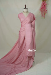 Misty Pink - Jute Tussar Silk Saree Kattam in Body with Plain Border - Perfect for Festive Wear