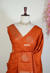 Sunset Orange - Vadhanam - Jute Tussar Silk Saree with Buttas and Rich Pallu - Best for Office Wear | Casual Wear