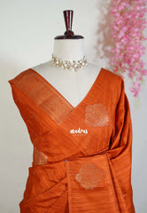 Sunset Orange - Vadhanam - Jute Tussar Silk Saree with Buttas and Rich Pallu - Best for Office Wear | Casual Wear