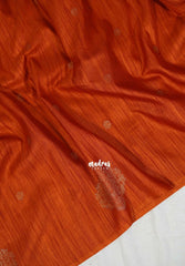Sunset Orange - Vadhanam - Jute Tussar Silk Saree with Buttas and Rich Pallu - Best for Office Wear | Casual Wear