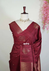 Majestic Maroon - Vadhanam - Jute Tussar Silk Saree with Buttas and Rich Pallu - Best for Office Wear | Casual Wear