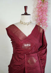 Majestic Maroon - Vadhanam - Jute Tussar Silk Saree with Buttas and Rich Pallu - Best for Office Wear | Casual Wear