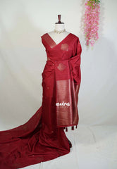 Reddish Maroon - Vadhanam - Jute Tussar Silk Saree with Buttas and Rich Pallu - Best for Office Wear | Casual Wear