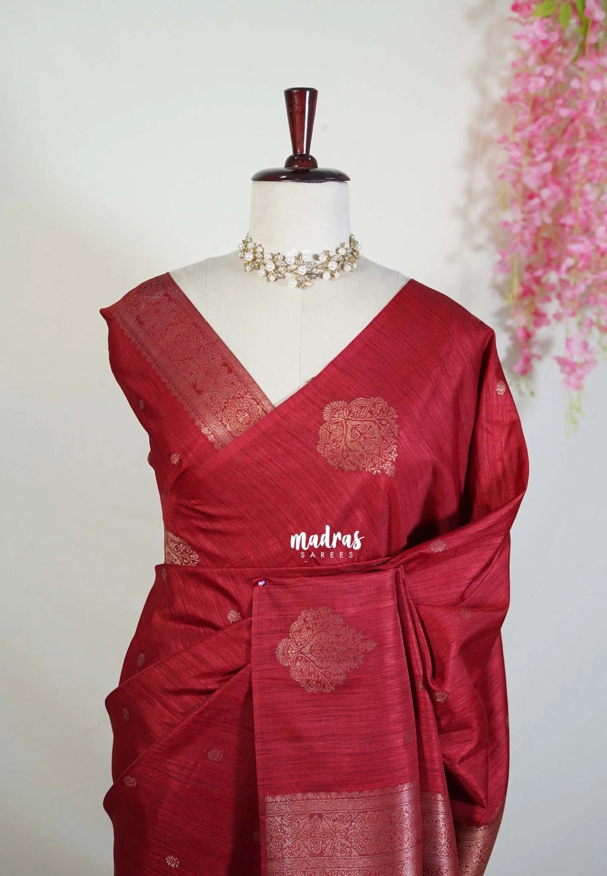 Reddish Maroon - Vadhanam - Jute Tussar Silk Saree with Buttas and Rich Pallu - Best for Office Wear | Casual Wear