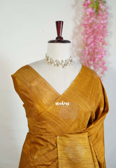 Mustard Glow - Vadhanam - Jute Tussar Silk Saree with Buttas and Rich Pallu - Best for Office Wear | Casual Wear