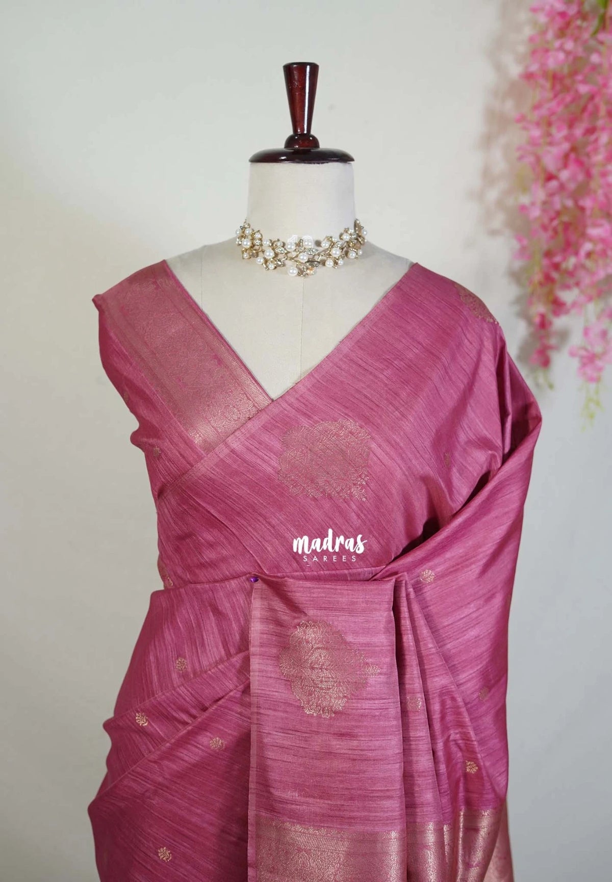 Mulberry Pink - Vadhanam - Jute Tussar Silk Saree with Buttas and Rich Pallu - Best for Office Wear | Casual Wear
