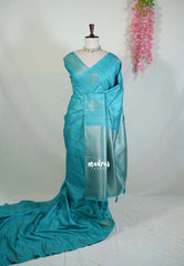 Turquoise Blue - Vadhanam - Jute Tussar Silk Saree with Buttas and Rich Pallu - Best for Office Wear | Casual Wear
