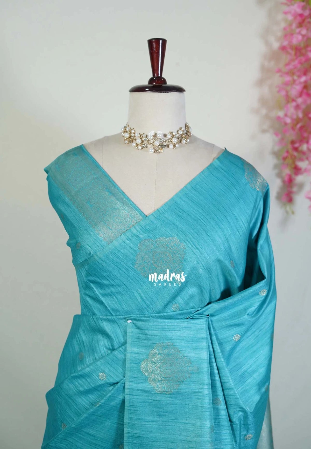 Turquoise Blue - Vadhanam - Jute Tussar Silk Saree with Buttas and Rich Pallu - Best for Office Wear | Casual Wear