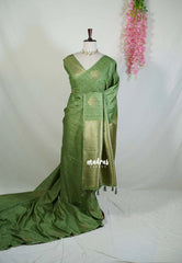Olive Sage Green - Vadhanam - Jute Tussar Silk Saree with Buttas and Rich Pallu - Best for Office Wear | Casual Wear