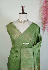 Olive Sage Green - Vadhanam - Jute Tussar Silk Saree with Buttas and Rich Pallu - Best for Office Wear | Casual Wear