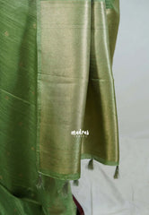 Olive Sage Green - Vadhanam - Jute Tussar Silk Saree with Buttas and Rich Pallu - Best for Office Wear | Casual Wear