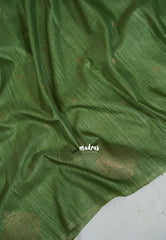 Olive Sage Green - Vadhanam - Jute Tussar Silk Saree with Buttas and Rich Pallu - Best for Office Wear | Casual Wear