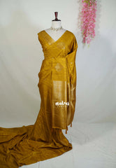 Mustard Yellow - Vadhanam - Jute Tussar Silk Saree with Buttas and Rich Pallu - Best for Office Wear | Casual Wear