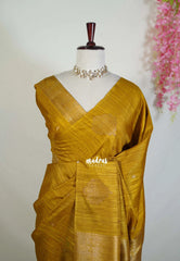 Mustard Yellow - Vadhanam - Jute Tussar Silk Saree with Buttas and Rich Pallu - Best for Office Wear | Casual Wear