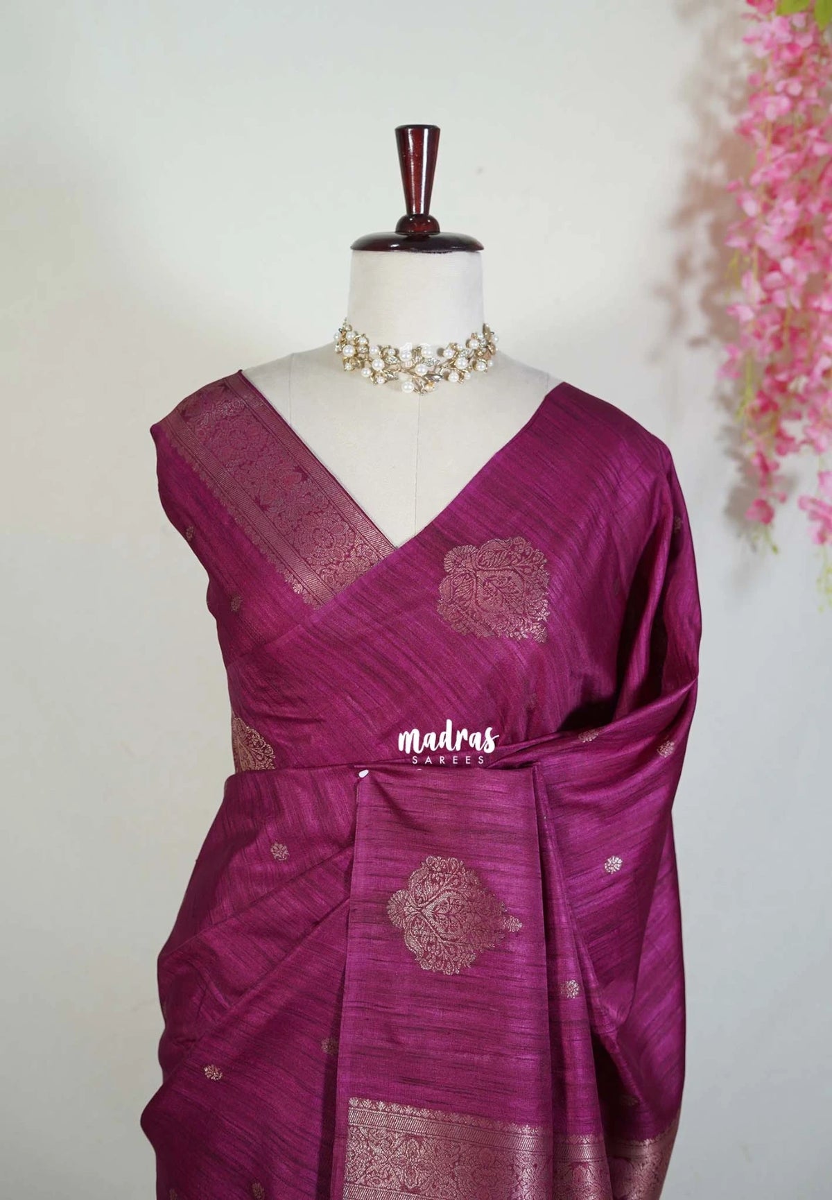 Mulberry Purple - Vadhanam - Jute Tussar Silk Saree with Buttas and Rich Pallu - Best for Office Wear | Casual Wear