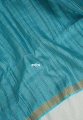 Muted Teal Blue  - Vadhanam - Jute Tussar Silk Saree with Tissue Border - Best for Office Wear | Casual Wear
