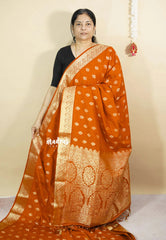 Tangerine Orange - Vadhanam - Premium Jute Tussar silk with buttas and gold zari border