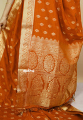 Tangerine Orange - Vadhanam - Premium Jute Tussar silk with buttas and gold zari border