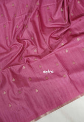 Mauve Onion Pink - Jute Tussar Silk Saree with Stripes Texture and Tissue Blouse - Best for Office Wear | Casual Wear