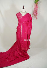 Queen's Pink - Jute Tussar Silk Saree with Stripes Texture and Tissue Blouse - Best for Office Wear | Casual Wear