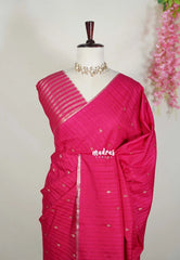 Queen's Pink - Jute Tussar Silk Saree with Stripes Texture and Tissue Blouse - Best for Office Wear | Casual Wear