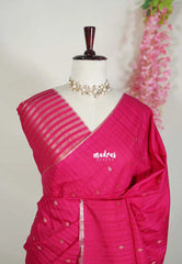 Queen's Pink - Jute Tussar Silk Saree with Stripes Texture and Tissue Blouse - Best for Office Wear | Casual Wear