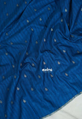 Peacock Blue - Jute Tussar Silk Saree with Stripes Texture and Tissue Blouse - Best for Office Wear | Casual Wear
