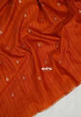 Rust Orange - Jute Tussar Silk Saree with Stripes Texture and Tissue Blouse - Best for Office Wear | Casual Wear