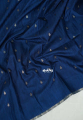 Dark Teal Blue - Jute Tussar Silk Saree with Stripes Texture and Tissue Blouse - Best for Office Wear | Casual Wear