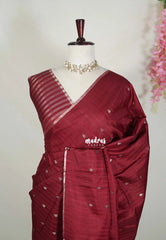Araku Maroon - Jute Tussar Silk Saree with Stripes Texture and Tissue Blouse - Best for Office Wear | Casual Wear